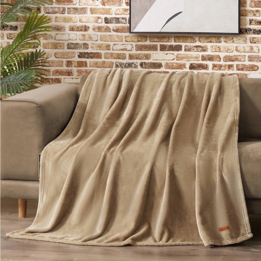 Lucky Brand Plush Throw, 50”x70”, Oxford Tan